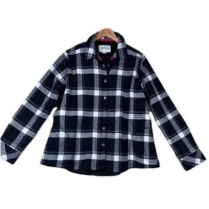Orvis Womens Sz L Fleece Lined PLAID‎ Shirt Jacket Shacket Snap Outdoor